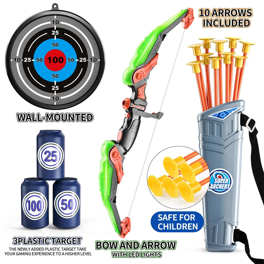 Kids LED Bow & Arrow Set – Safe Archery Toy with Target