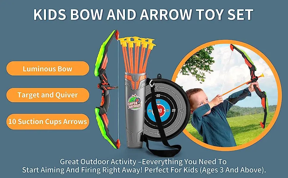 Kids LED Bow & Arrow Set – Safe Archery Toy with Target
