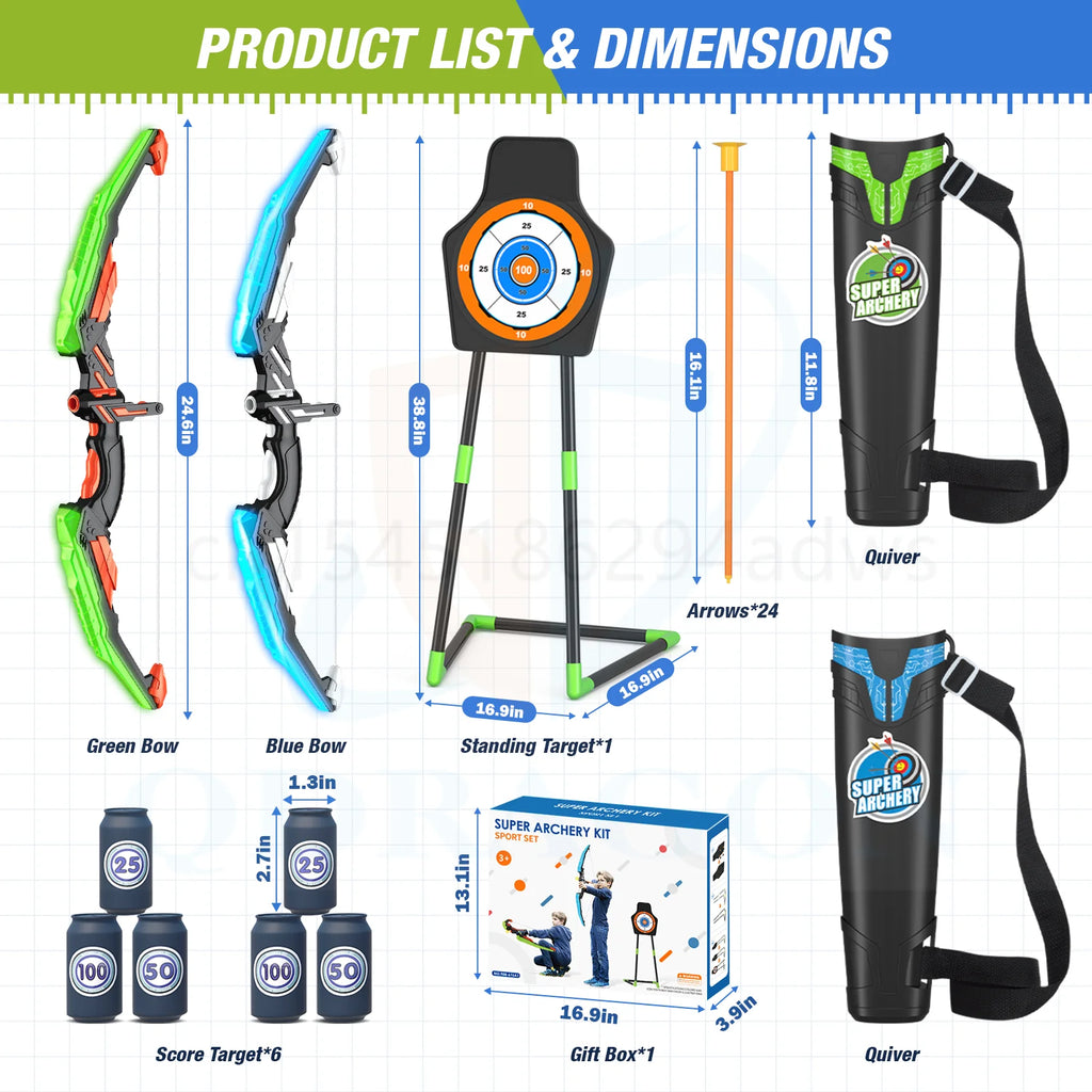Kids LED Bow & Arrow Set – Safe Archery Toy with Target