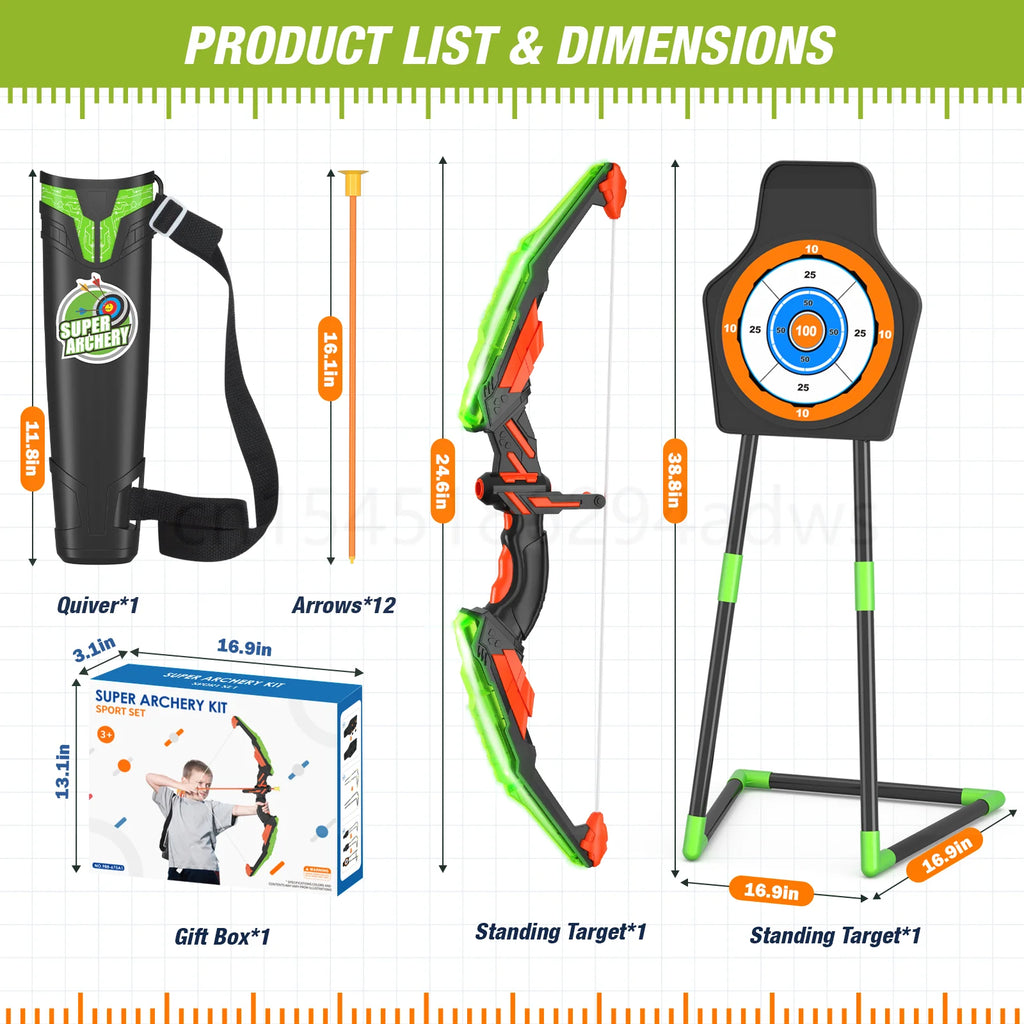 Kids LED Bow & Arrow Set – Safe Archery Toy with Target