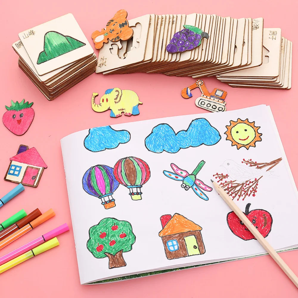 Wooden Drawing Stencil Set – Montessori Art & Craft Toy for Kids