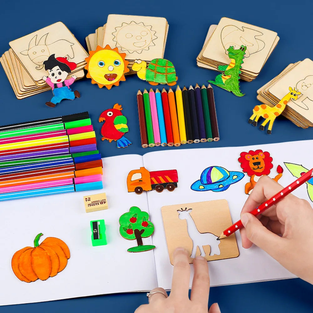 Wooden Drawing Stencil Set – Montessori Art & Craft Toy for Kids