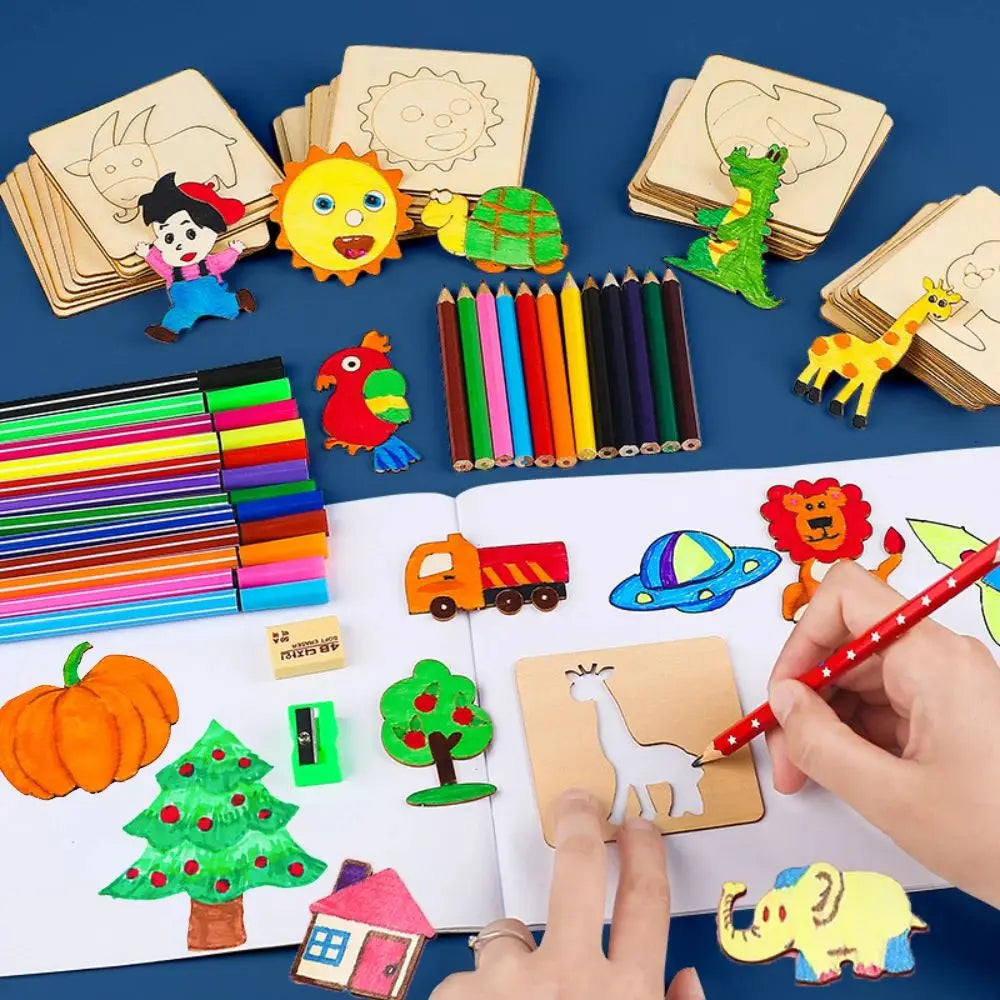 Wooden Drawing Stencil Set – Montessori Art & Craft Toy for Kids