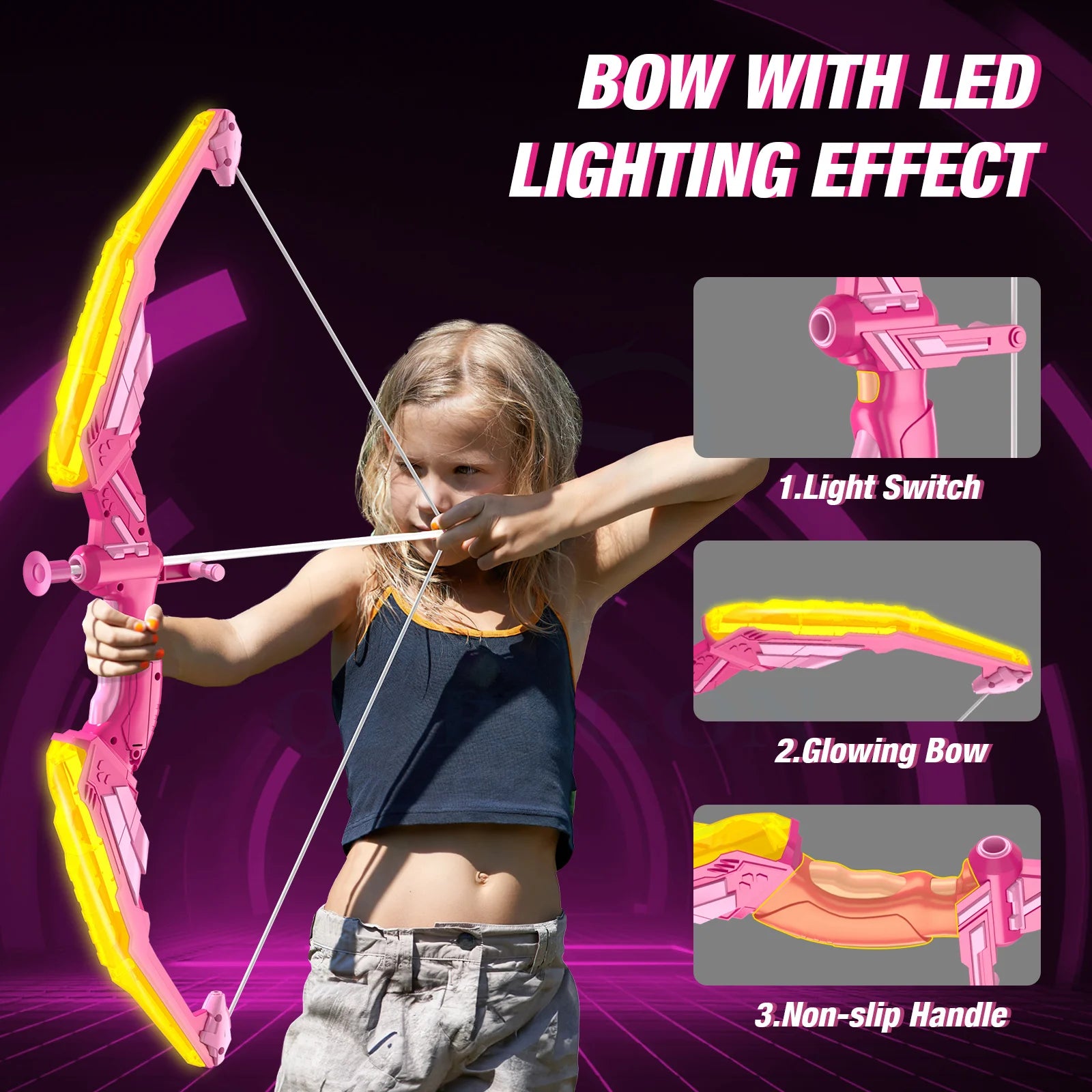 Kids LED Bow & Arrow Set – Safe Archery Toy with Target