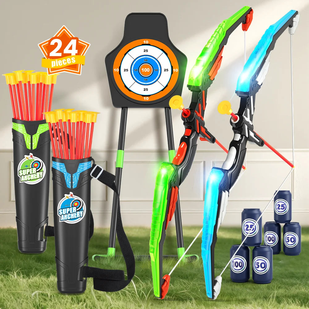 Kids LED Bow & Arrow Set – Safe Archery Toy with Target