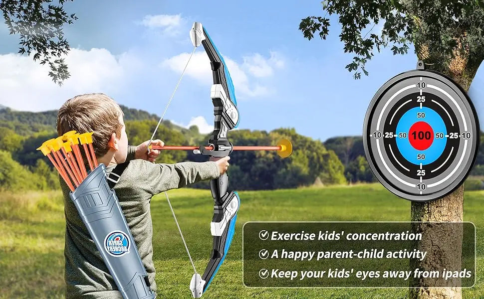 Kids LED Bow & Arrow Set – Safe Archery Toy with Target