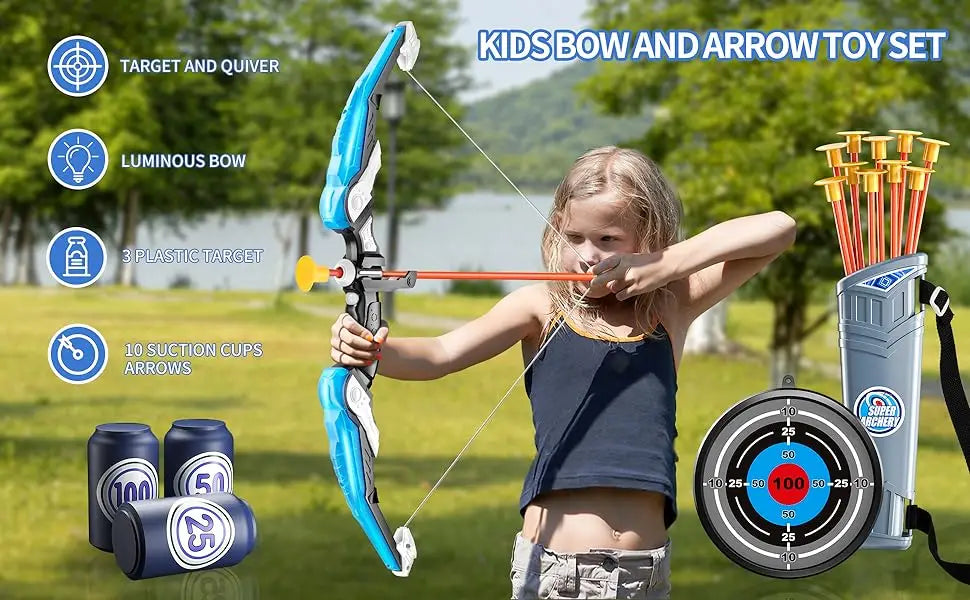 Kids LED Bow & Arrow Set – Safe Archery Toy with Target