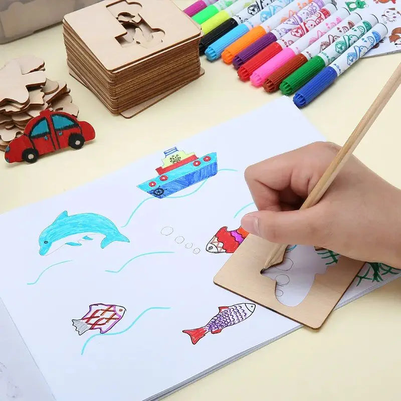Wooden Drawing Stencil Set – Montessori Art & Craft Toy for Kids