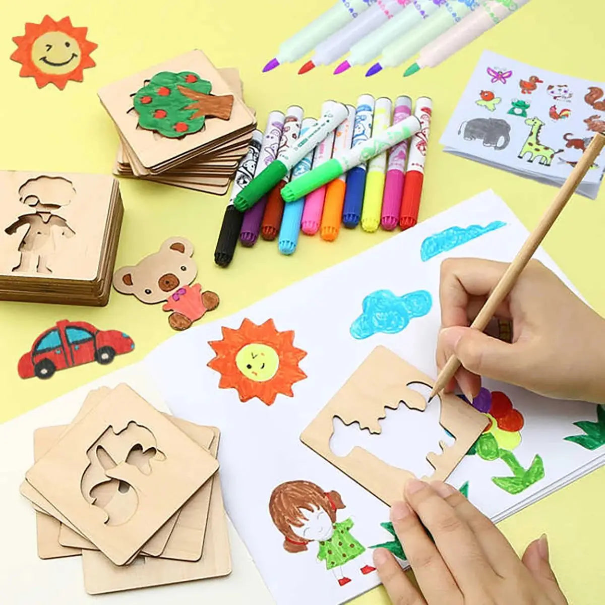 Wooden Drawing Stencil Set – Montessori Art & Craft Toy for Kids