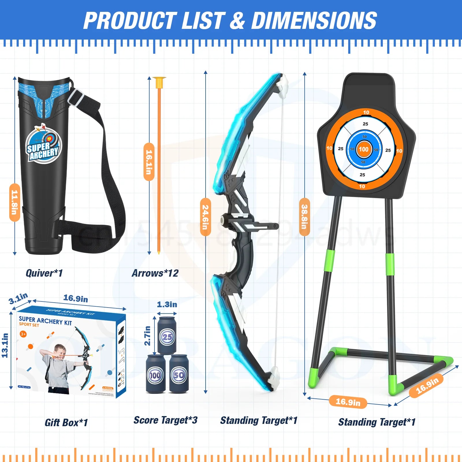 Kids LED Bow & Arrow Set – Safe Archery Toy with Target